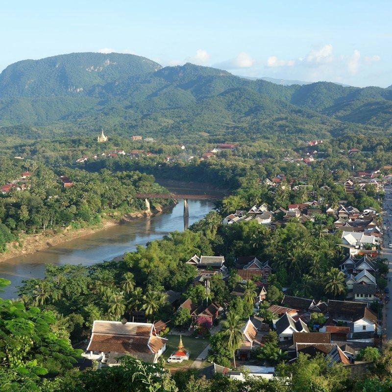 A river winding through green hills near Luang Prabang